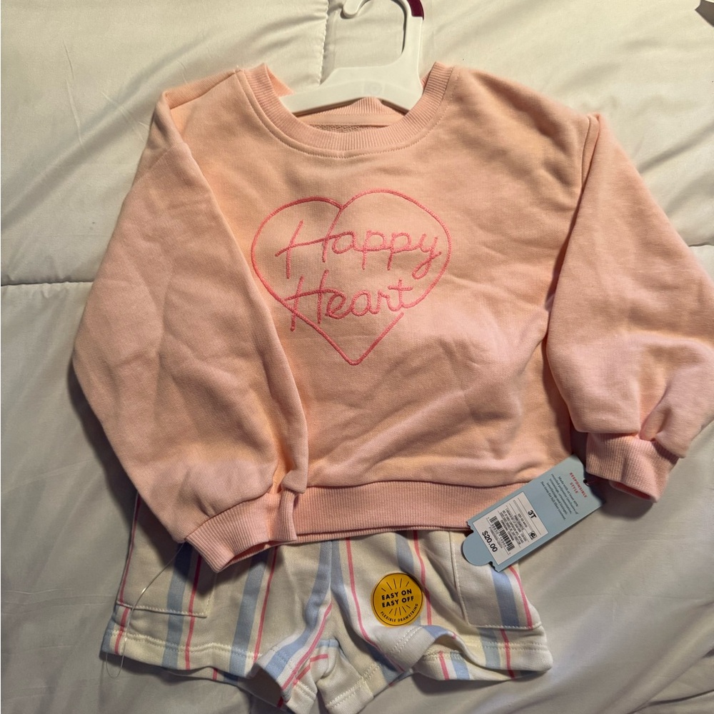 Cat & Jack Peach 'Happy Heart' Top and Striped Shorts Set